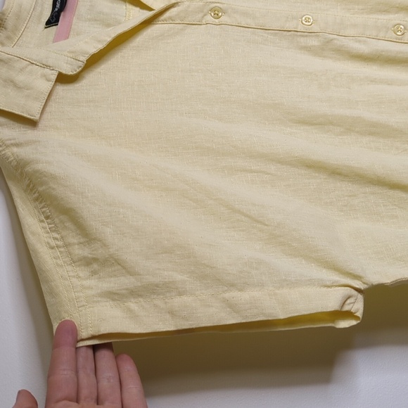 Jordache XXL Linen Blend Yellow Button-Up Tie Front Top - Picture 7 of 11